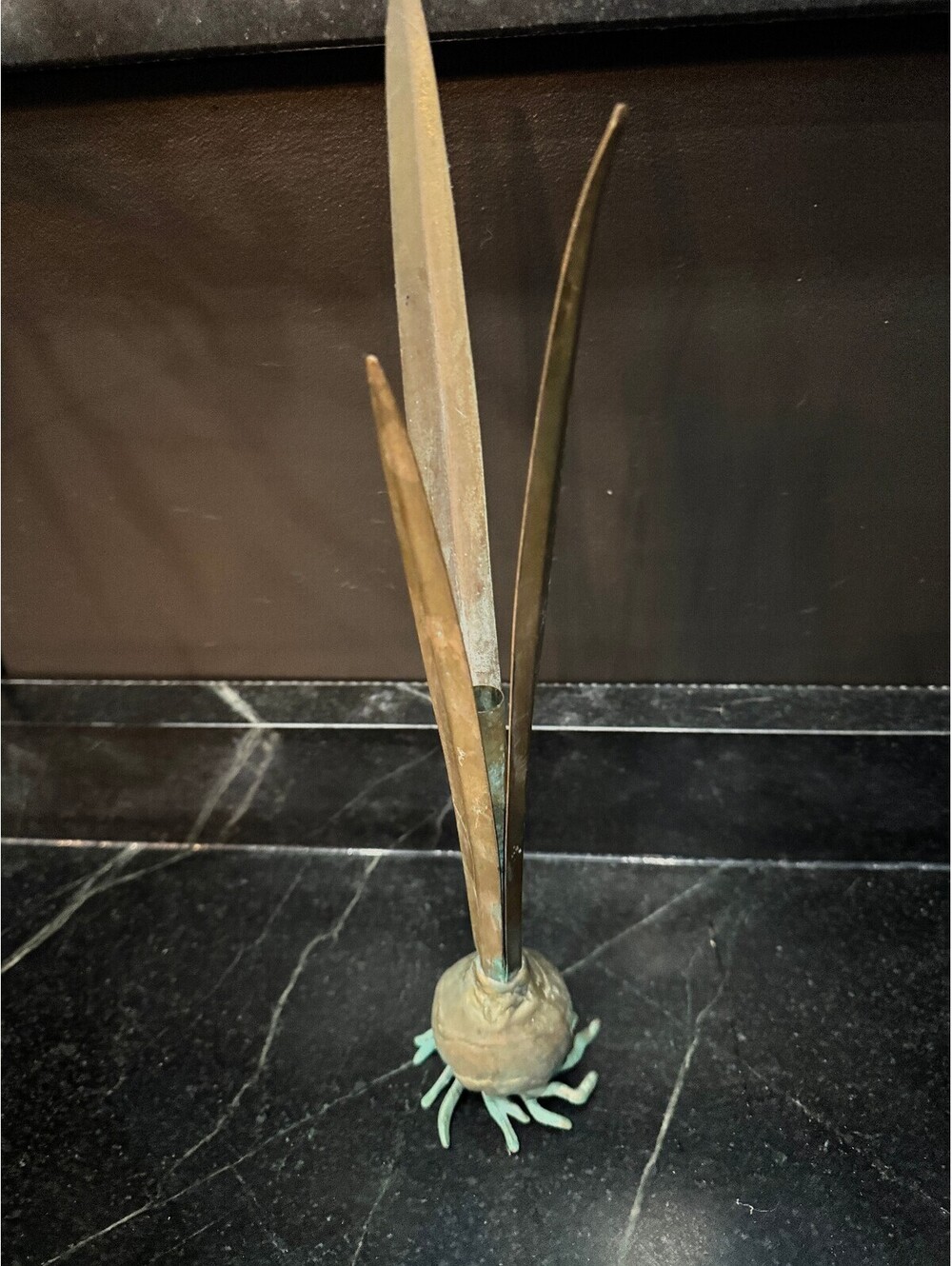 Vintage 1985 Carnevale Brass Sprouting Onion Bud Vase / Sculpture